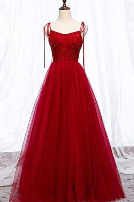 Gorgeous Burgundy Sweetheart Beads Long Prom Dress, Burgundy Evening Dress