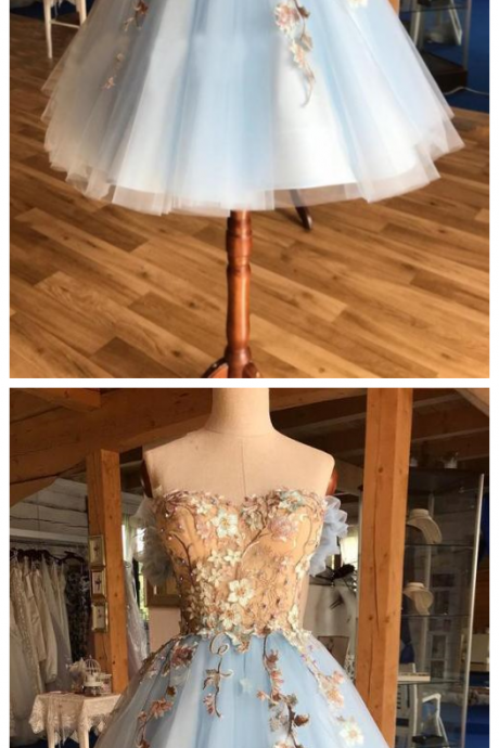 A Line Light Blue Off The Shoulder Above Knee Homecoming Prom Dress With Appliques