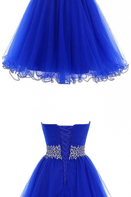 Royal Blue Beaded Tulle Prom Dresses Homecoming Dress