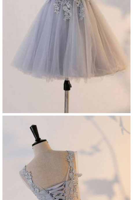 A Line Appliqued Homecoming Dress With Bowknot, Tulle Short Prom Dress
