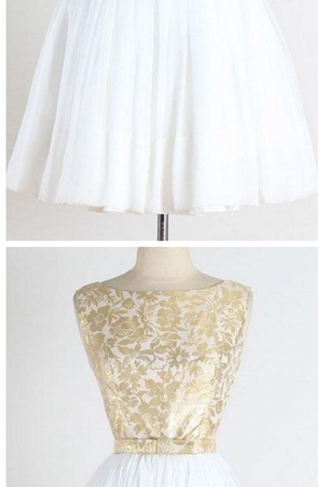 A Line Vintage Sleeveless Gold Lace Short Homecoming Dress Tulle Party Dresses