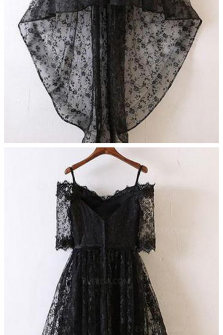 Black Half Sleeves Lace Homecoming Dresses,high Low Cocktail Dresses