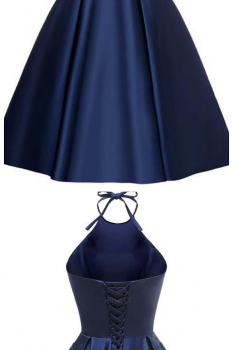 Navy Blue Halter Sleeveless Homecoming Dresses,a Line Cocktail Dresses