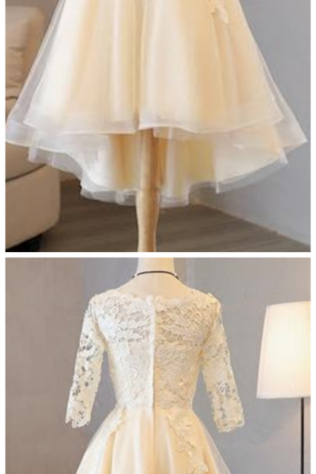 Long Sleeves Lace Applique Homecoming Dresses,a Line Cocktail Dresses