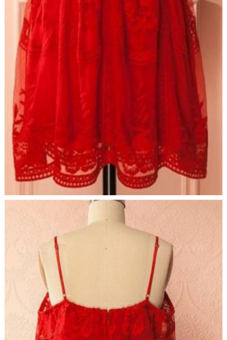 Red Sleeveless Ruffles Lace Homecoming Dresses,short Cocktail Dresses