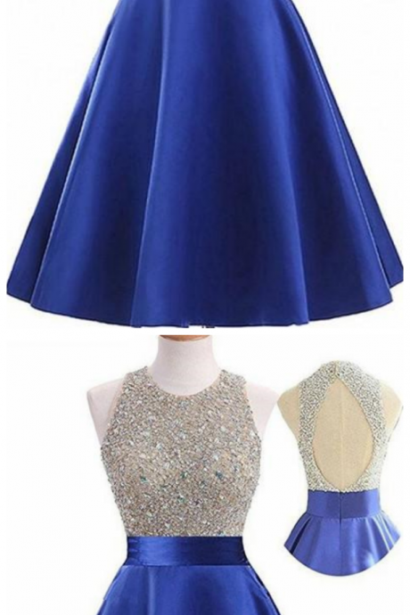 Royal Blue Sleeveless Homecoming Dresses,beaded Cocktail Dresses