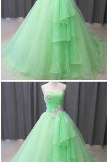 Apple Green Sweetheart Sleeveless Long Prom Dresses With Lace Appliques