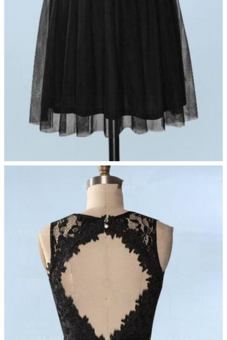 Black Short Homecoming Dresses Backless A Line Cocktail Dresses With Lace