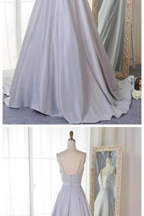Cute Gray Tulle Long Formal Dress With Lace Appliques