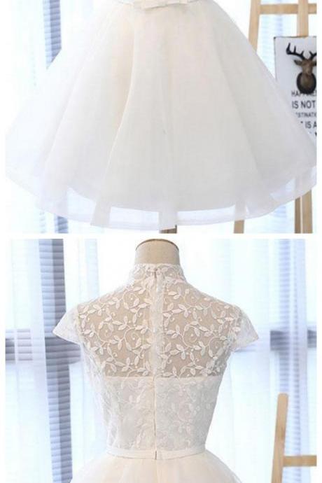 White Lace Short Prom Dress, White Homecoming Dress