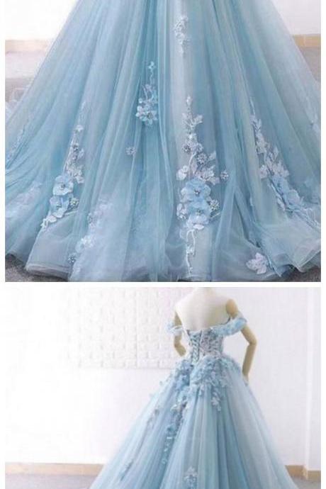 Sweetheart Tulle Appliques Ball Gown Prom Dresses