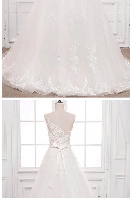 Tulle Bateau Neckline See-through A-line Wedding Dress