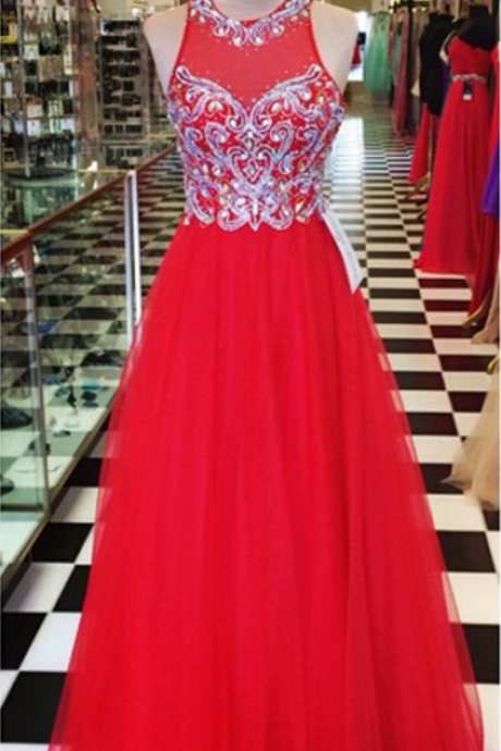 Red Long Prom Dress With Beads