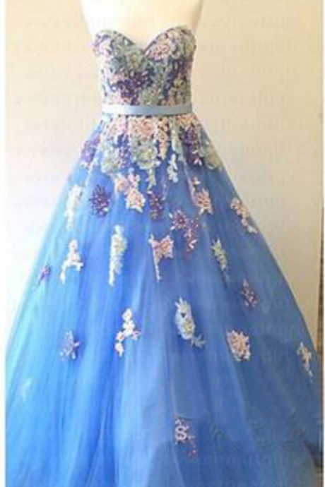 Blue Evening Dress,sweetheart Prom Dress,tulle Prom Dress,embroidery Prom Gown,sexy Prom Dress,long Prom Gown,modest Evening Gowns For Teens