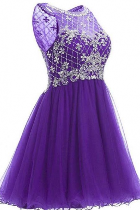 Stunning Short Prom Dress Sparkly Heavy Beaded Mini African Purple Tulle Prom Dress For Party