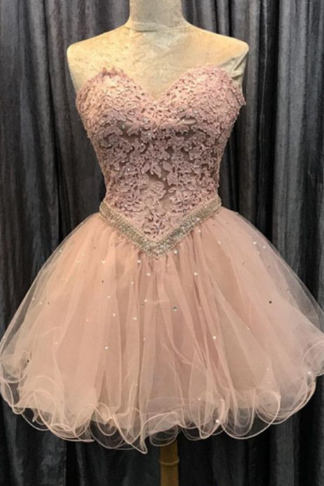 Nude Pink Homecoming Dress, Cute Homecoming Dresses, Short Prom Gowns, Elegant Sweetheart Cocktail Dress