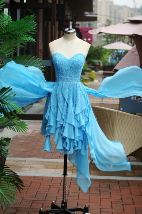  Blue Prom Dress,Short Prom Dress,Beaded Prom Dress,Sweetheart Prom Dress,Chiffon Prom Dress,Blue Evening Dress, Short Evening Dress,Formal Dress, Homecoming Dresses