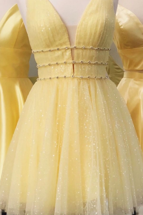 Princess A-line Short Yellow Homecoming Dress,yellow Short Dresses
