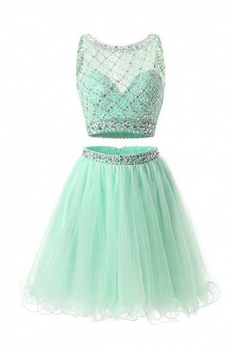 Two Pieces Homecoming Dresses,mint Homecoming Dresses,beaded Homecoming Dresses,a-line Homecoming Dresses,short Prom Dresses