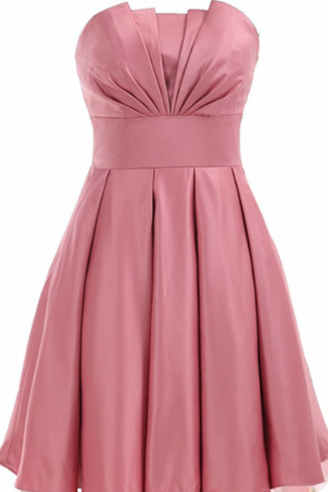 Strapless Ruched Short Homecoming Dress Featuring Lace-up Back And Bow Accent