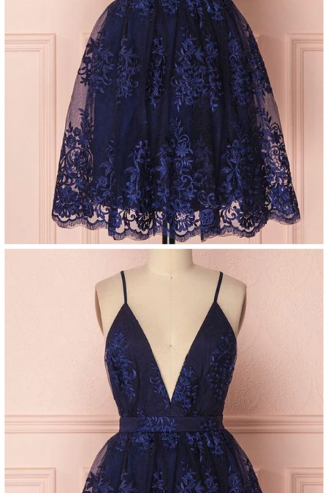 Navy Blue Homecoming Dress, Homecoming Dress With Appliques
