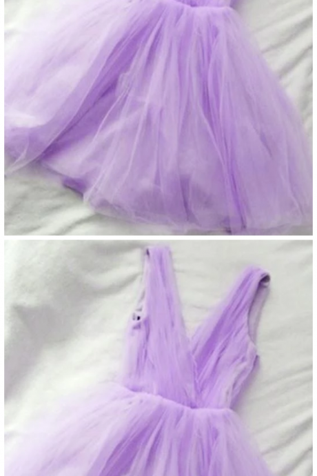 Adorable Lavender V-neckline Short Tulle Party Homecoming Dress