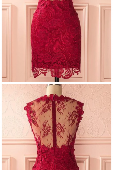 Homecoming Dresses Sheath Red Lace Dress