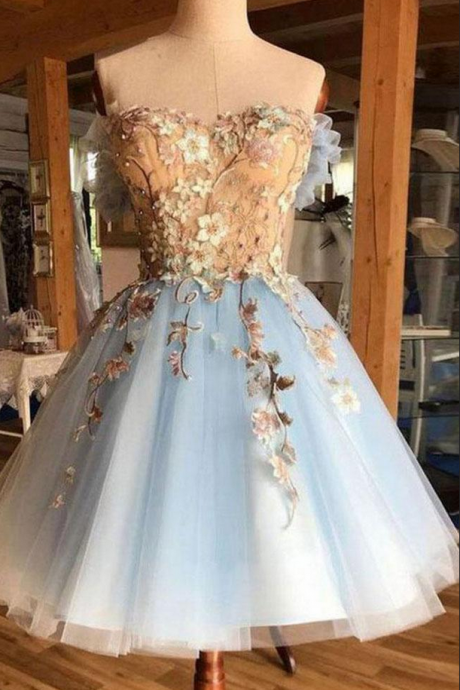  Gorgeous Hoco Dress,Sweetheart Homecoming Dresses,Light Blue Homecoming Dress,Tulle Short Prom Dress 