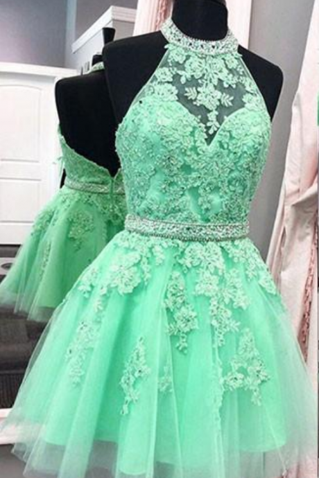 Green Lace Short Prom Dress, Green Homecoming Dress