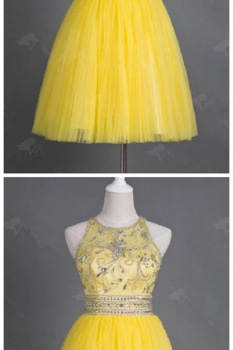 Yellow Tulle Homecoming Dress