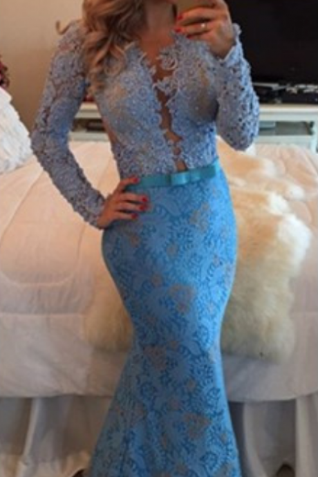 Evening Dress,lace Prom Dresses,blue Prom Dress,modest Prom Gown,blue Prom Gown,evening Dress,backless Evening Gowns,party Gowns