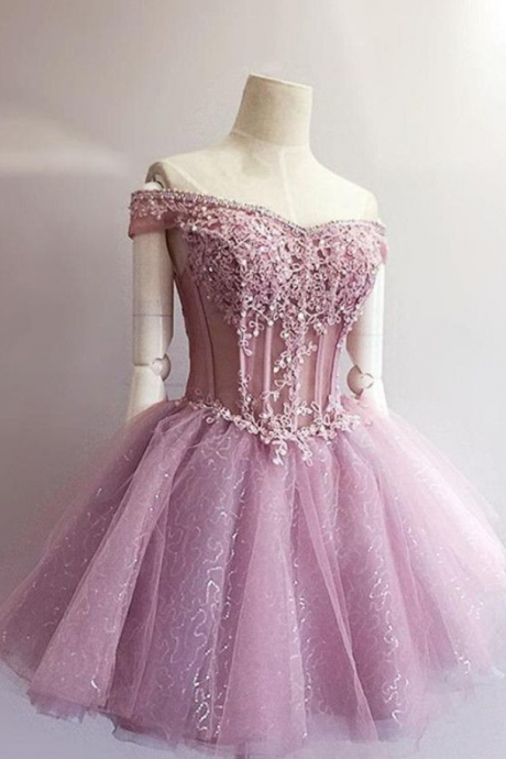 Custom Made Gorgeous Charming A-line Off-shoulder Lace Appliques Short Homecoming Dresses For Teens,
