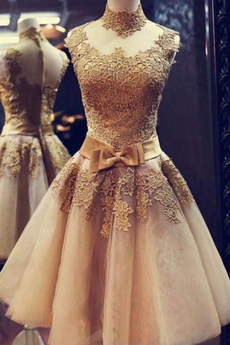 High Neck Prom Dress Applique Homecoming Dress Charming Prom Dress,elegant Women Dress,party Dress