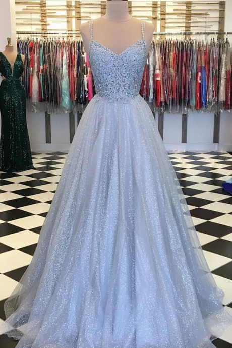 Gray Sweetheart Tulle Lace Long Prom Dress, Gray Tulle Lace Evening Dress