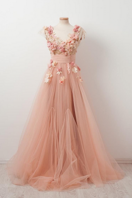 Tulle Prom Dress,appliques Prom Dress