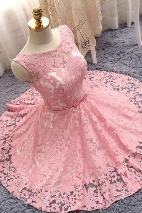 Lace Homecoming Dress, Bateau Prom Dresses,lace-up Prom Gown,short Prom Dress,pink Party Dress,a Line Homecoming Dresses