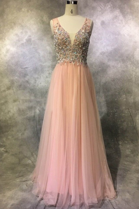 Pink Beaded Prom Dress,split Formal Dress,evening Dresses