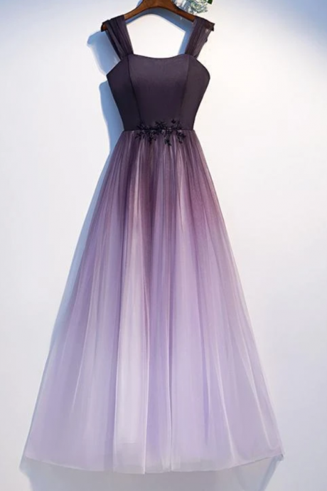 A Line Ombre Purple Beading Prom Dresses With Lace Up Long Dance Dresses