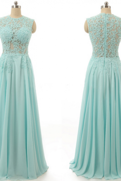 Long Chiffon Prom Dresses With Lace Appliques Floor Length Women Party Dresses