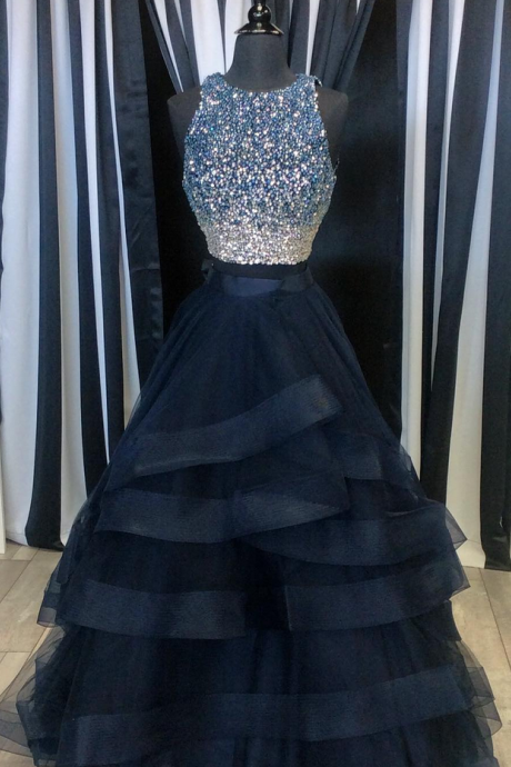 Prom Dresses,party Dresses,two Piece Prom Dresses,ruffles Ball Gowns,sparkly Sequins Dress,2 Piece Prom Dress,long Party Dress,prom Dresses,navy