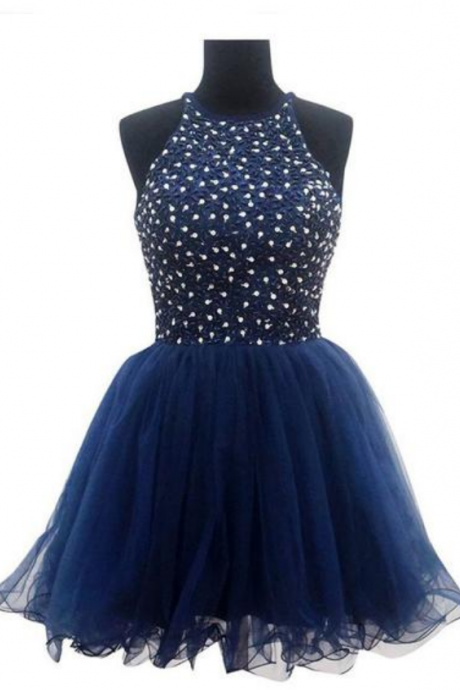Halter Neck Above Knee Mini Tulle Homecoming Dress, Beaded Women Party Dress,homecoming Dresses