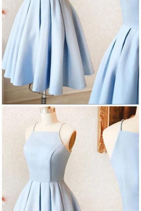Ruby Outfit Simple Blue Women Dresses Satin Midi Dresses Evening Dresses A-line Fashion Dress Spaghetti-straps Homecoming Dress