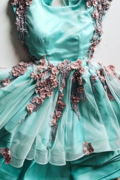 Ruby Outfit Mint Green Tulle Short Prom Homecoming Dresses With 3d Applique