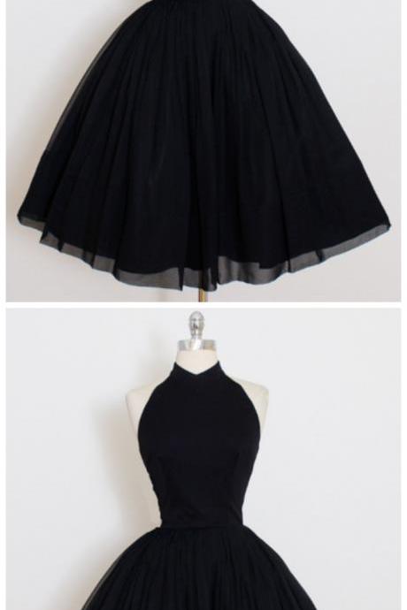 Ruby Outfit Vintage Short Black Halter Prom Dress ,short Homecoming Dress