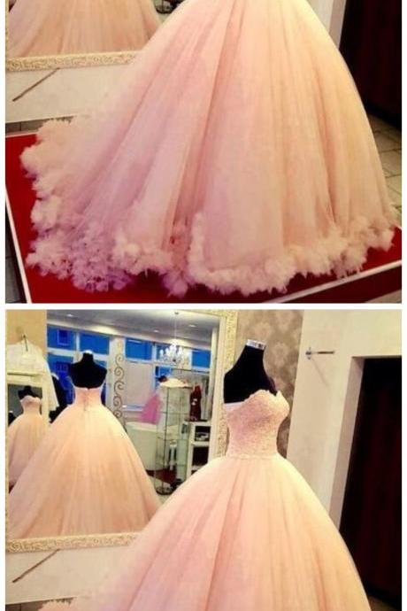 Ruby Outfit Princess Tulle Pink Ball Gown Prom Dress With Appliques, Sweet 16 Dress