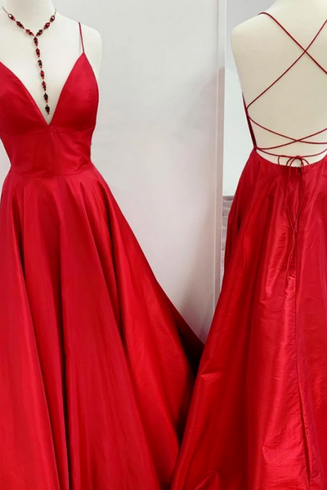 Ruby Outfit Sexy Backless A Line Prom Dress, Red Evening Dress