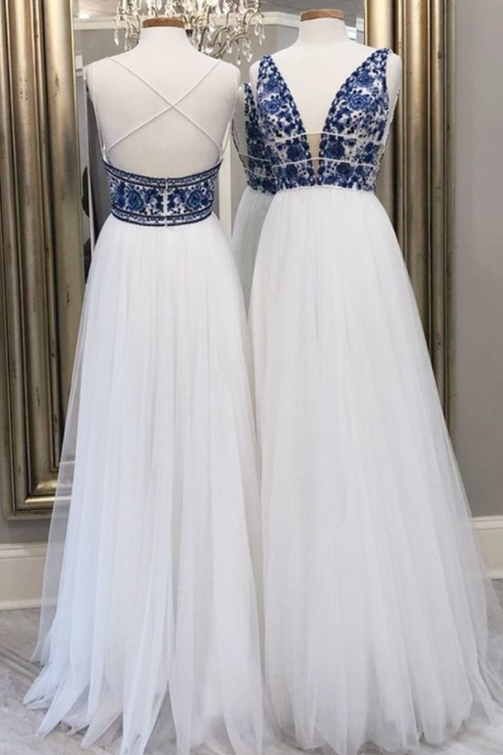 White And Blue Prom Dress