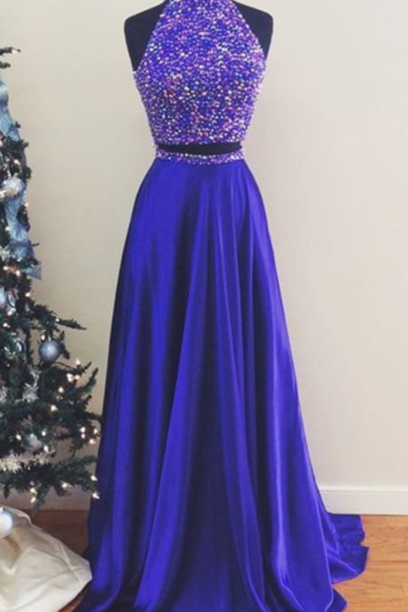 Halter Prom Dresses,prom Dress,long Prom Gowns ,two Piece Prom Dresses
