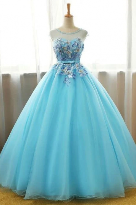 Long Party Dress,ball Gown Lace Applique Sweet 16 Dress