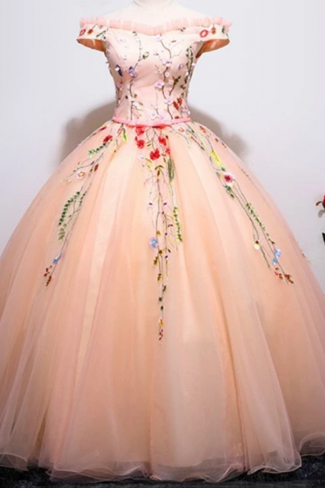 Tulle Ball Gown Tulle Sweet 16 Dress, Floral Formal Dress